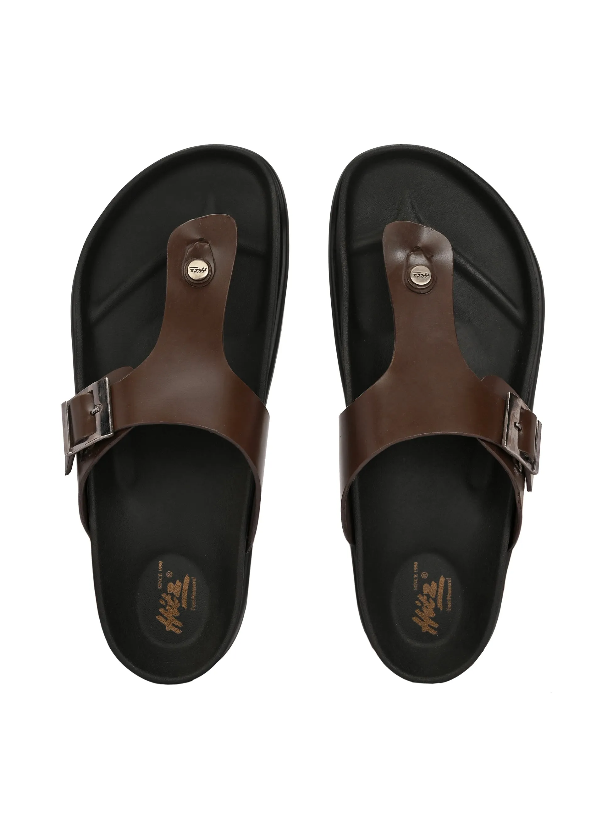 Hitz Men's Brown Leather Open Toe Slippers