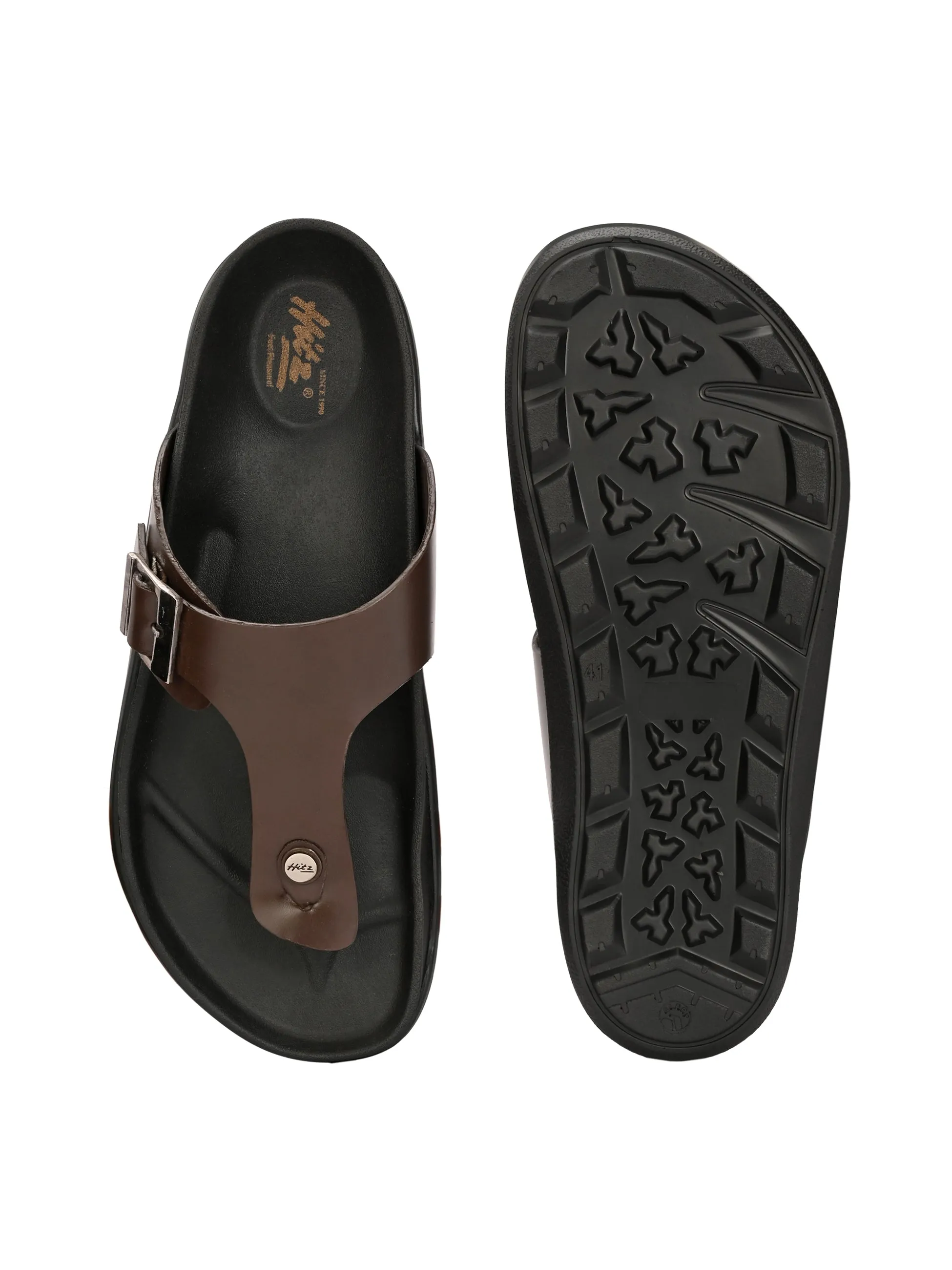 Hitz Men's Brown Leather Open Toe Slippers