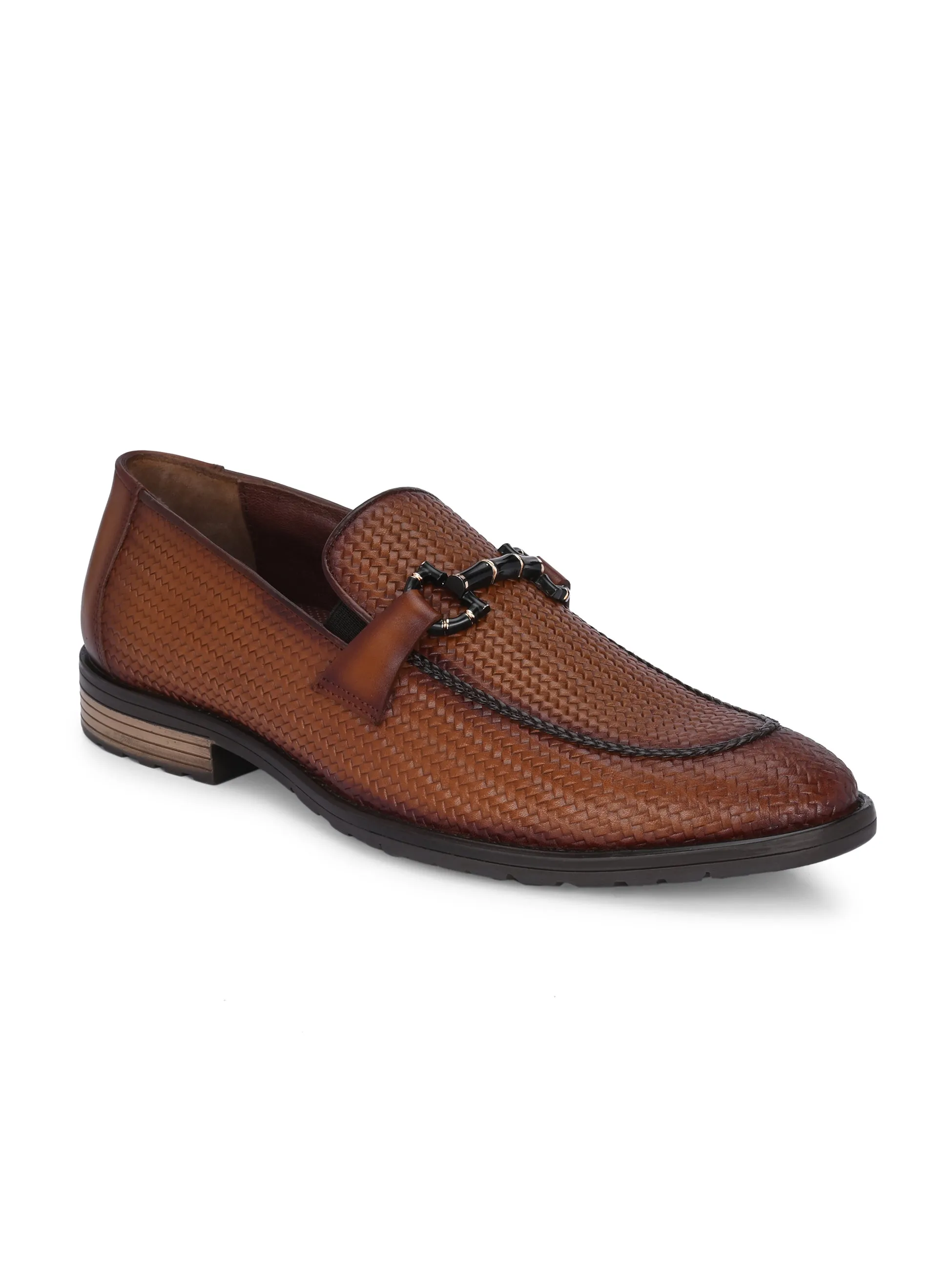 Hitz Men's Tan Leather Formal Party Wear Slip On Shoes