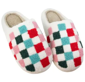 Holiday Multicolored Checkered Slippers