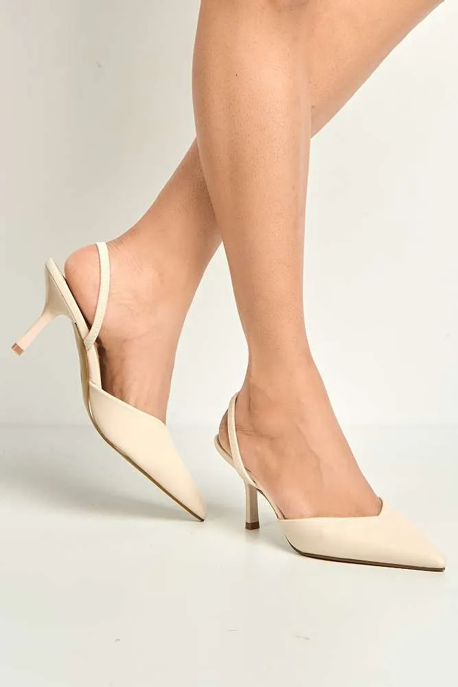 Liana Pointed Toe Slingback Court Shoes in Beige