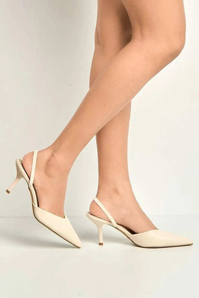 Liana Pointed Toe Slingback Court Shoes in Beige