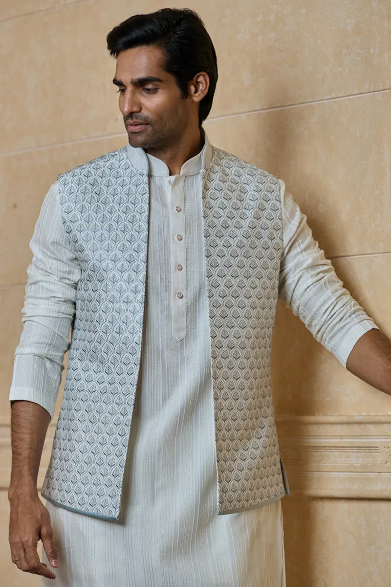 Light Blue All Over Embroidered Kurta Bundi Set