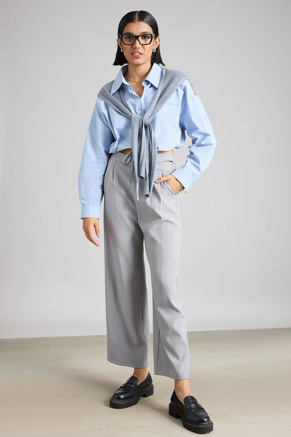 Light Grey Pleated Formal Korean Pants