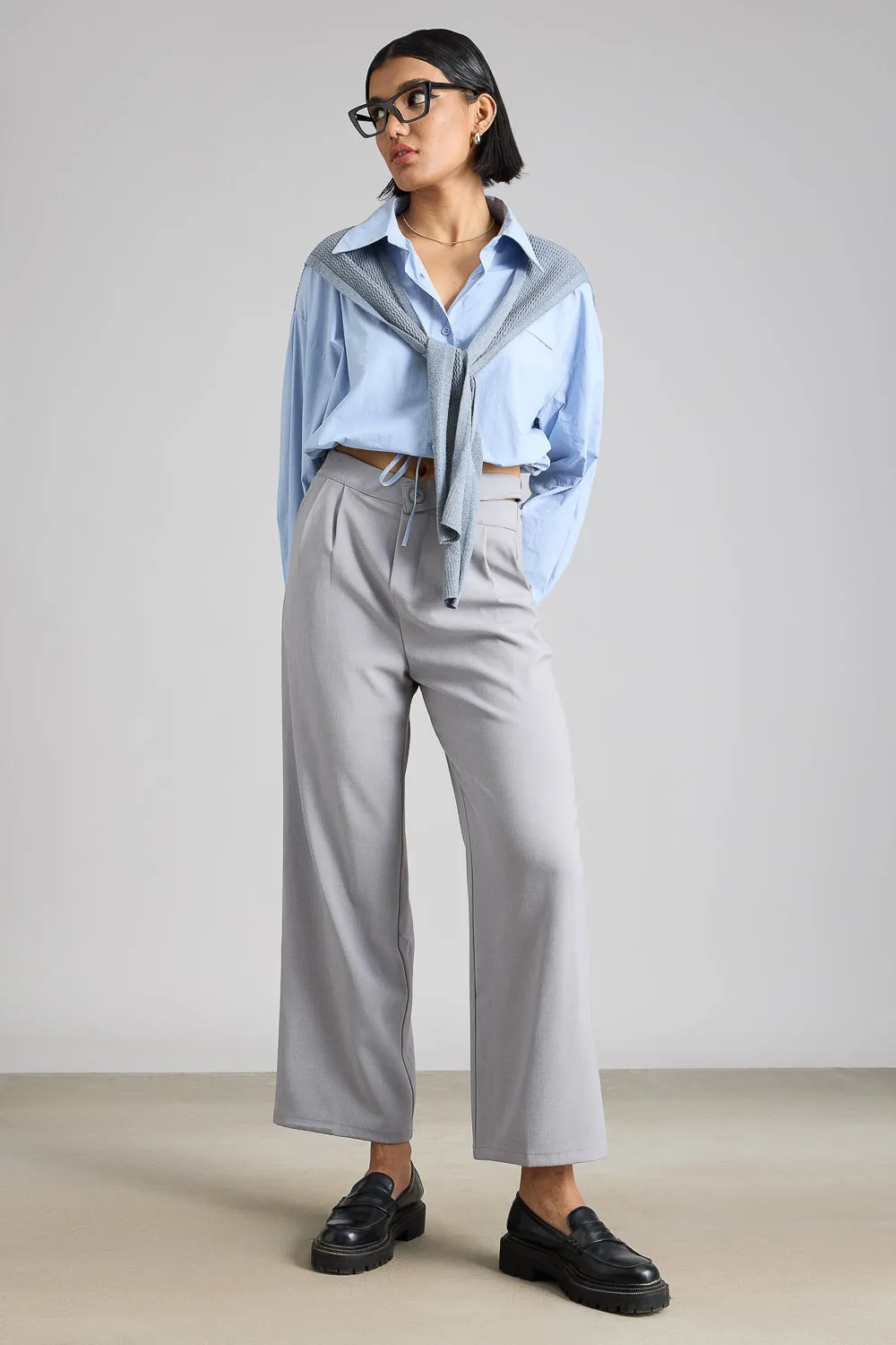 Light Grey Pleated Formal Korean Pants