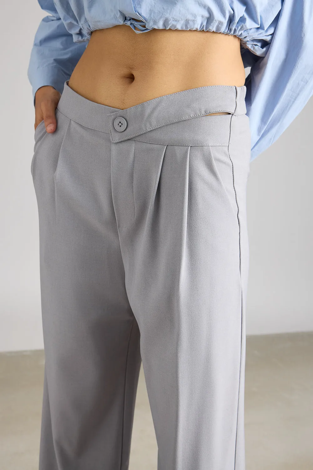 Light Grey Pleated Formal Korean Pants