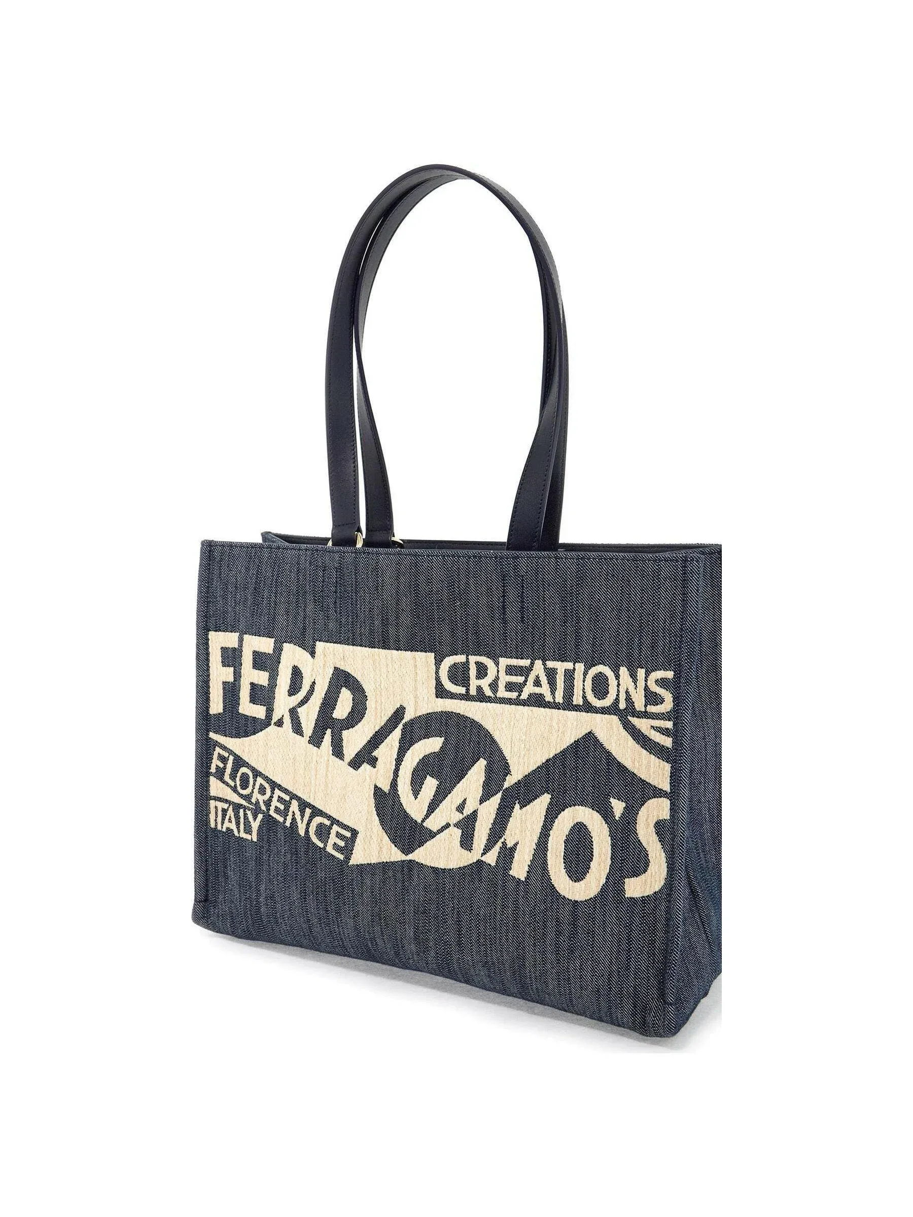 Logo Printed Denim Tote