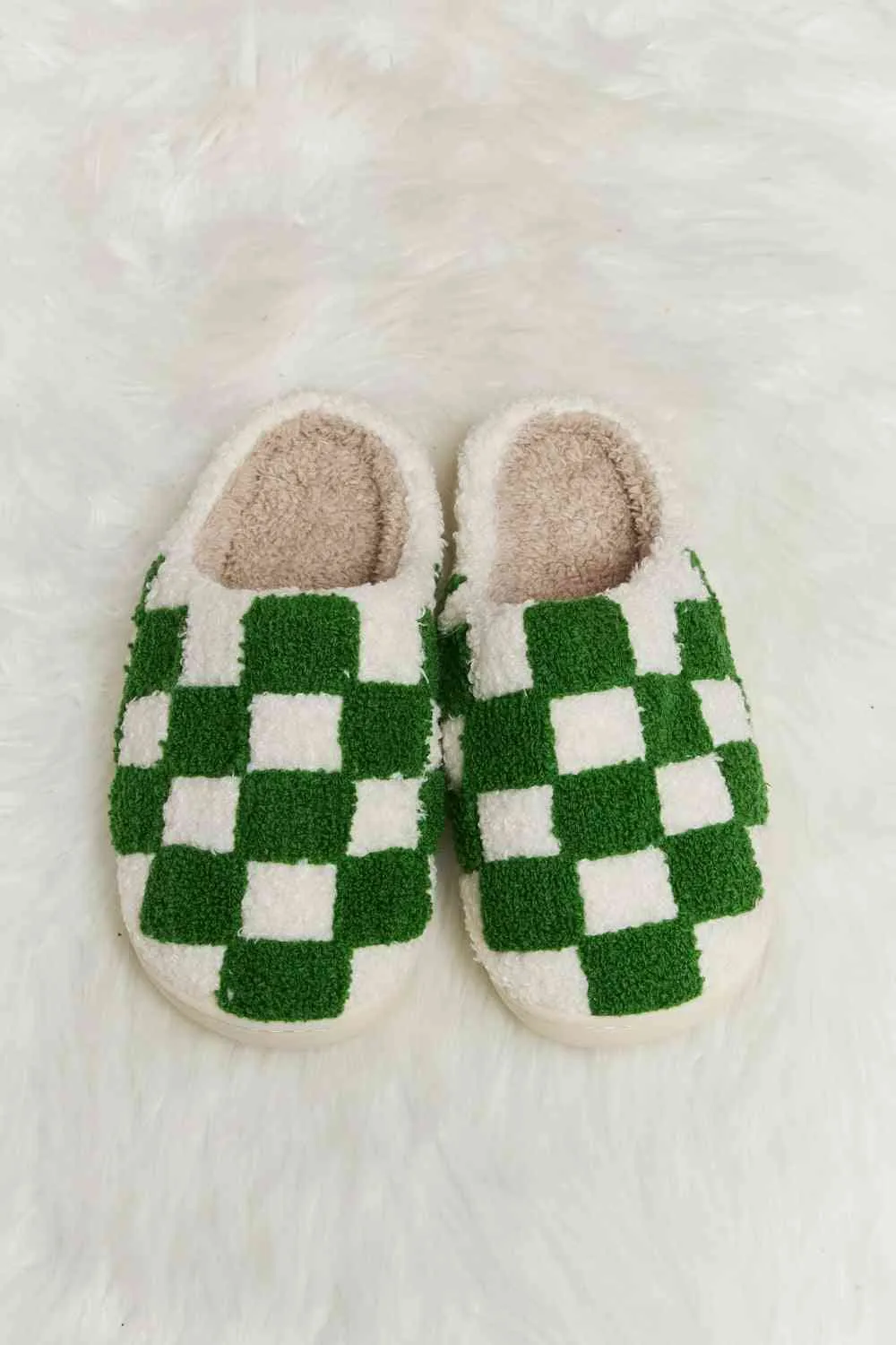 Melody Checkered Print Plush Slide Slippers