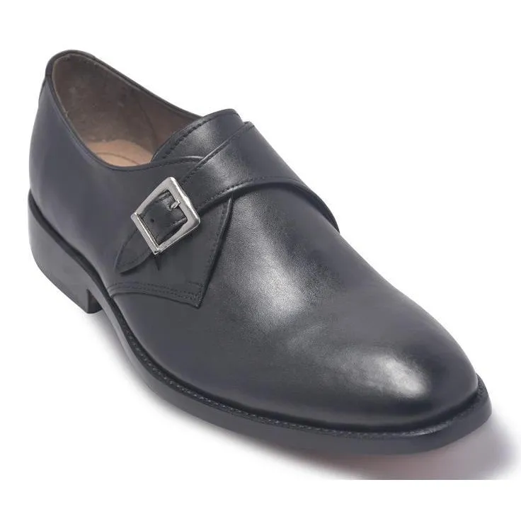 Men Black Single Monk Strap Genuine Leather Shoes