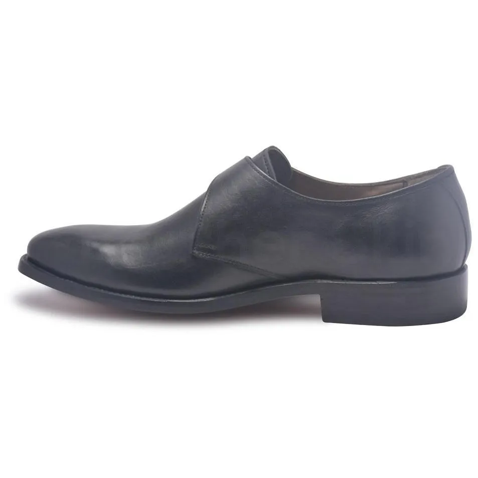 Men Black Single Monk Strap Genuine Leather Shoes