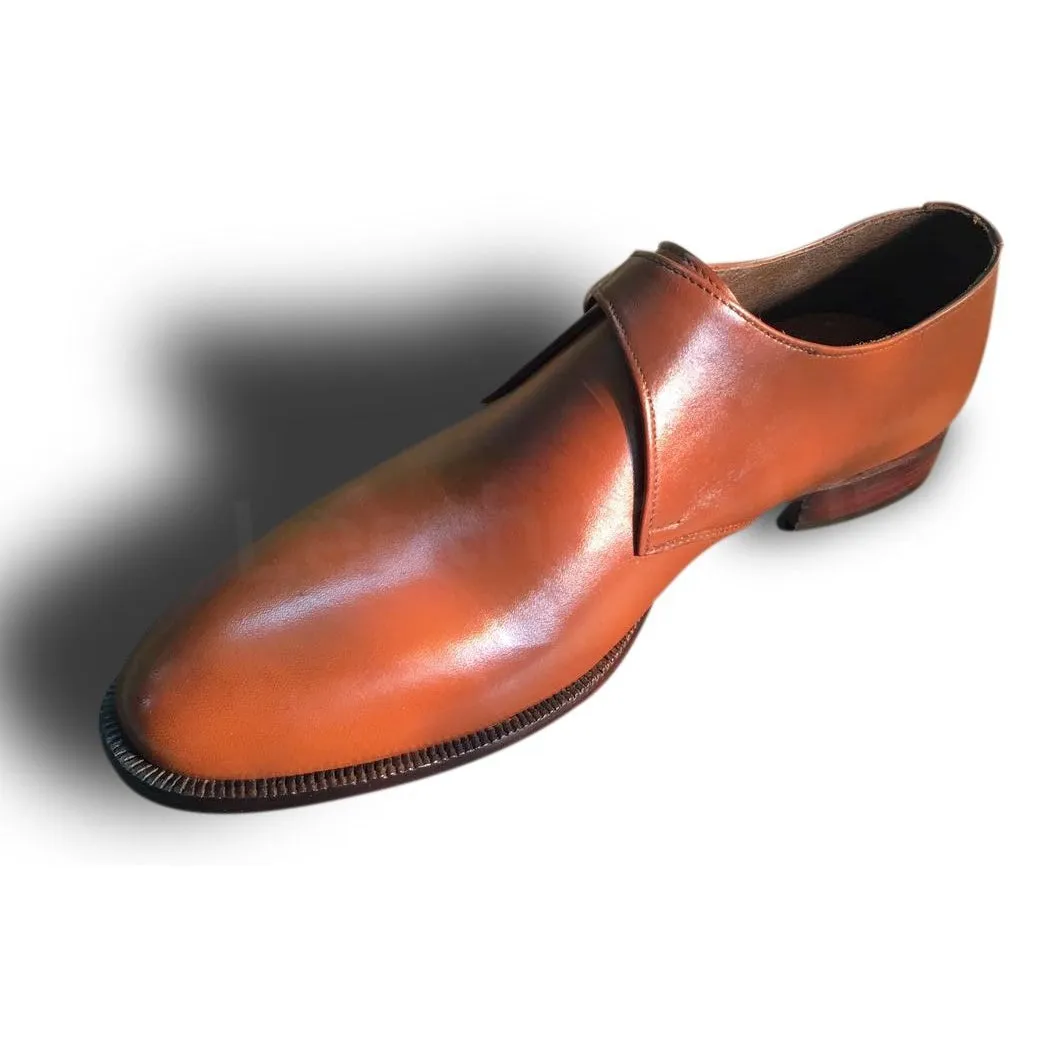 Men Brown Single Monk Genuine Leather Shoes