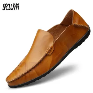 Men's Genuine Split Leather Non-slip Loafer Flats Driving Shoes