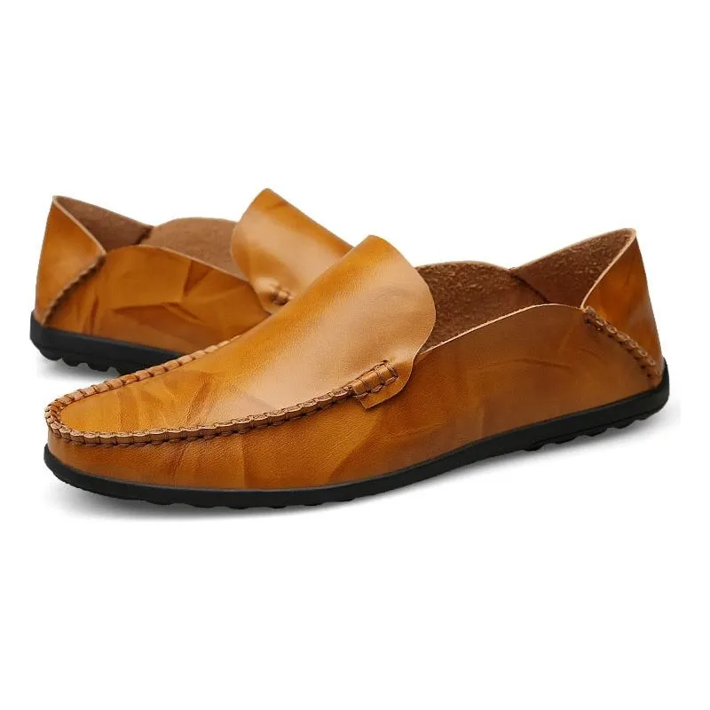 Men's Genuine Split Leather Non-slip Loafer Flats Driving Shoes