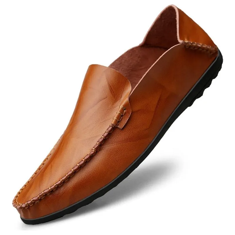 Men's Genuine Split Leather Non-slip Loafer Flats Driving Shoes