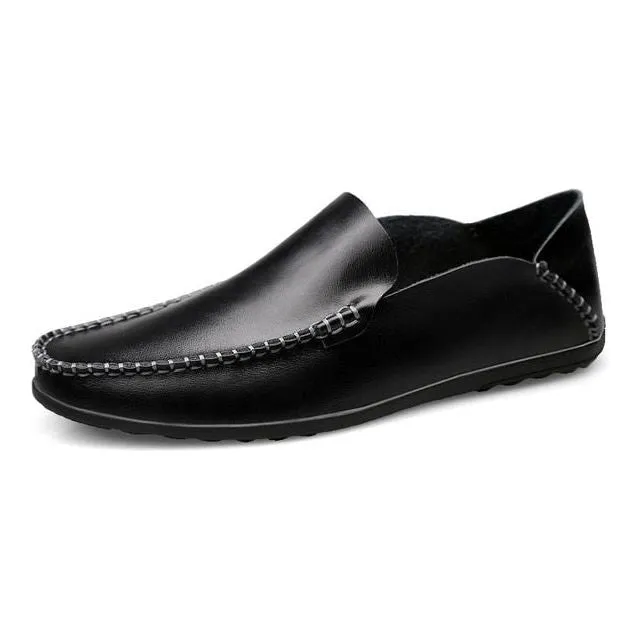 Men's Genuine Split Leather Non-slip Loafer Flats Driving Shoes