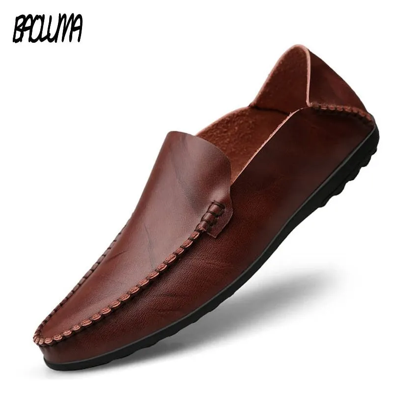 Men's Genuine Split Leather Non-slip Loafer Flats Driving Shoes