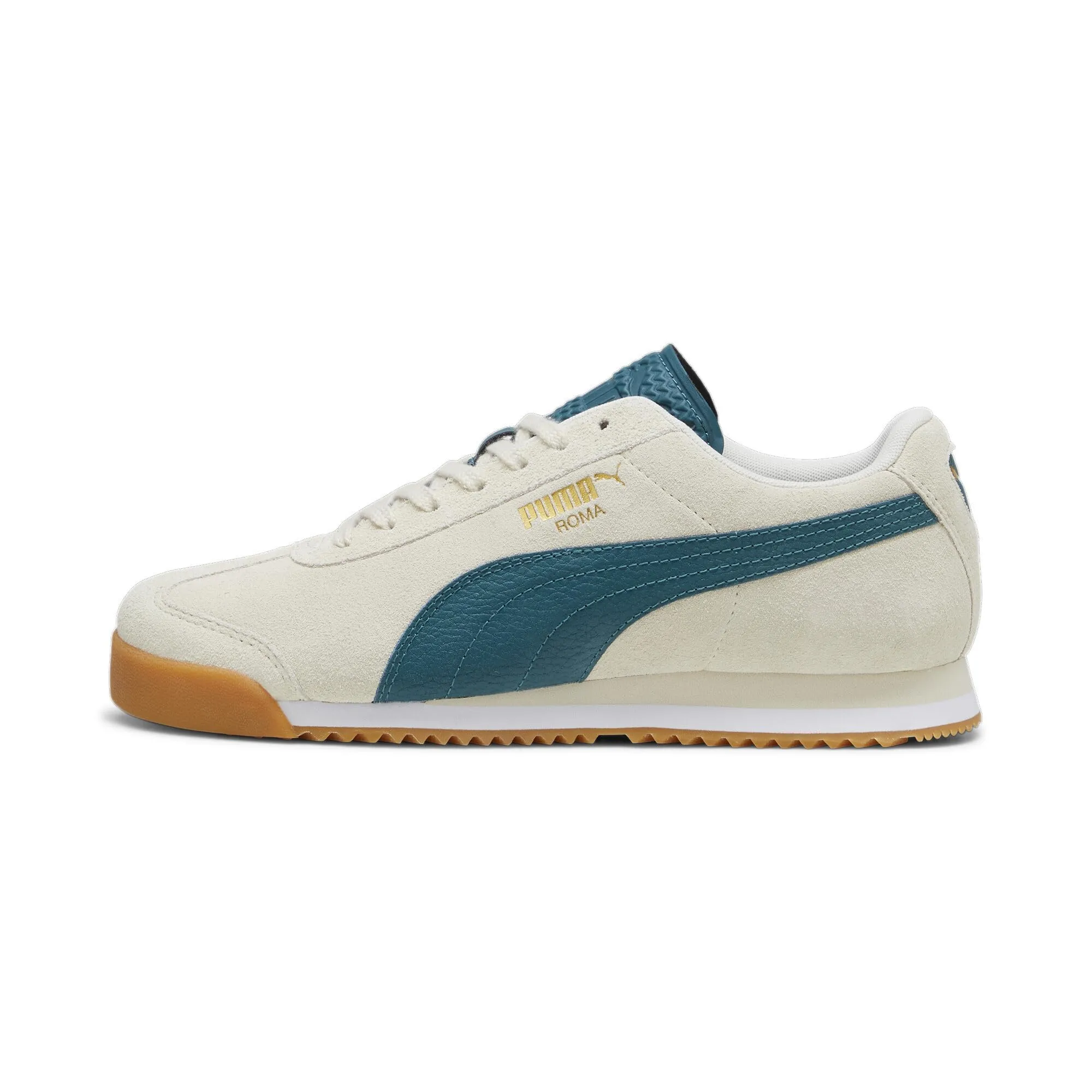 PUMA Men's Roma Sneaker, 24-Suede-Alpine Snow-Cold Green-Gum