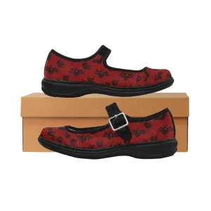 Red with Black Bats Mila Satin Women's Mary Jane Flat (Model 4808)