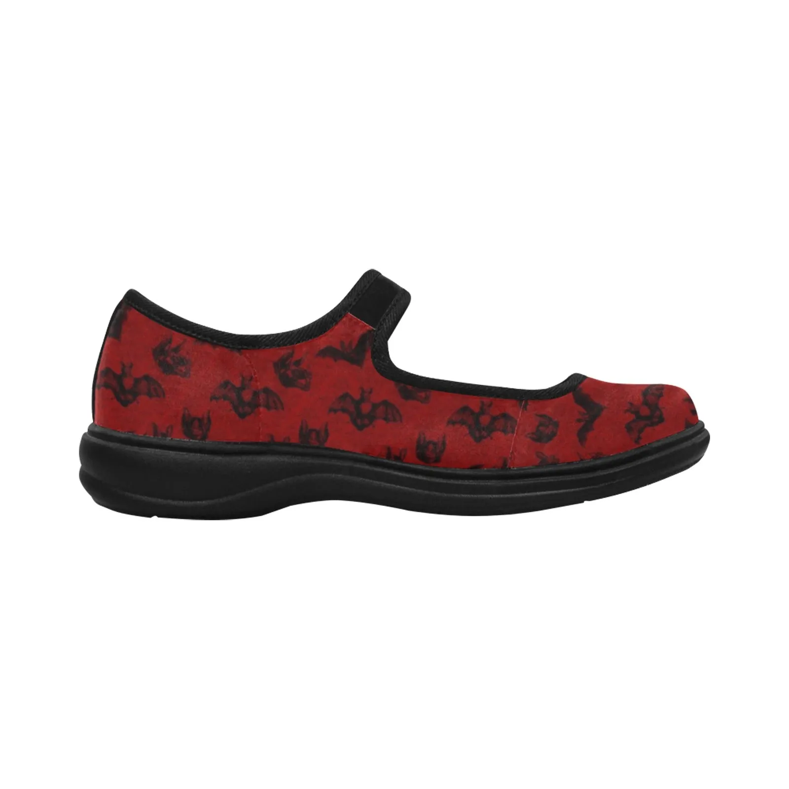 Red with Black Bats Mila Satin Women's Mary Jane Flat (Model 4808)