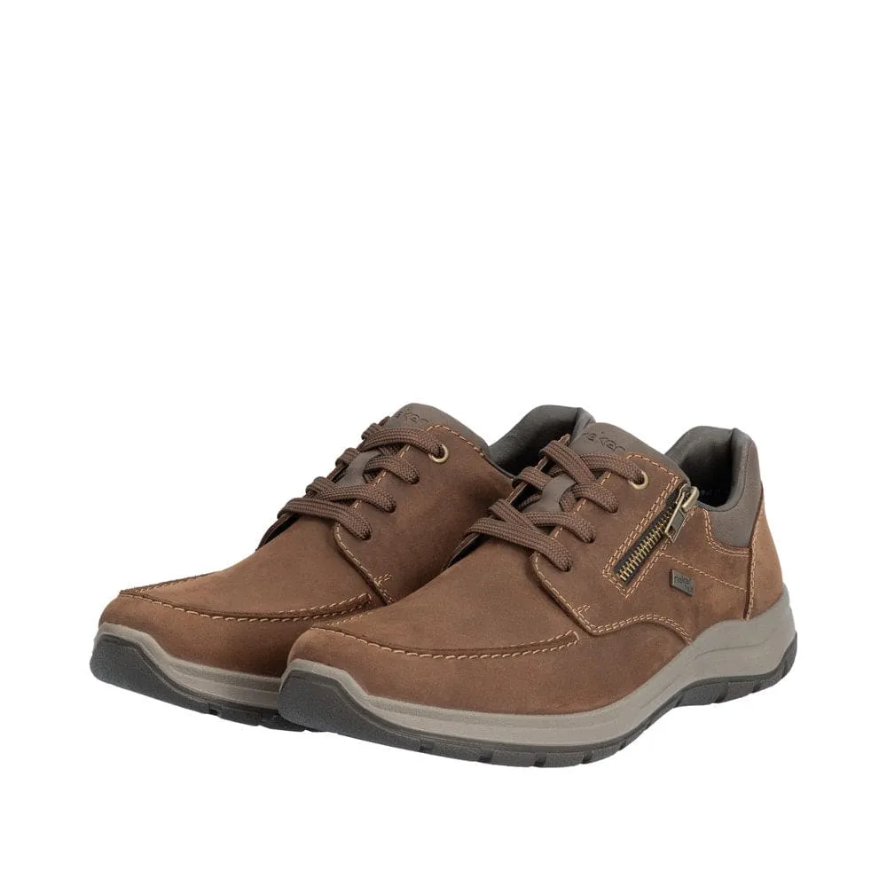 Rieker 03601-22 Mens Brown Suede Water Resistant Zip & Lace Shoes