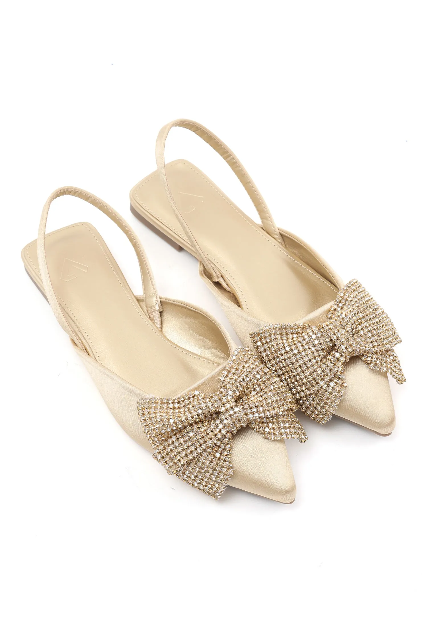 SATIN BOW SLING FLATS-GOLD