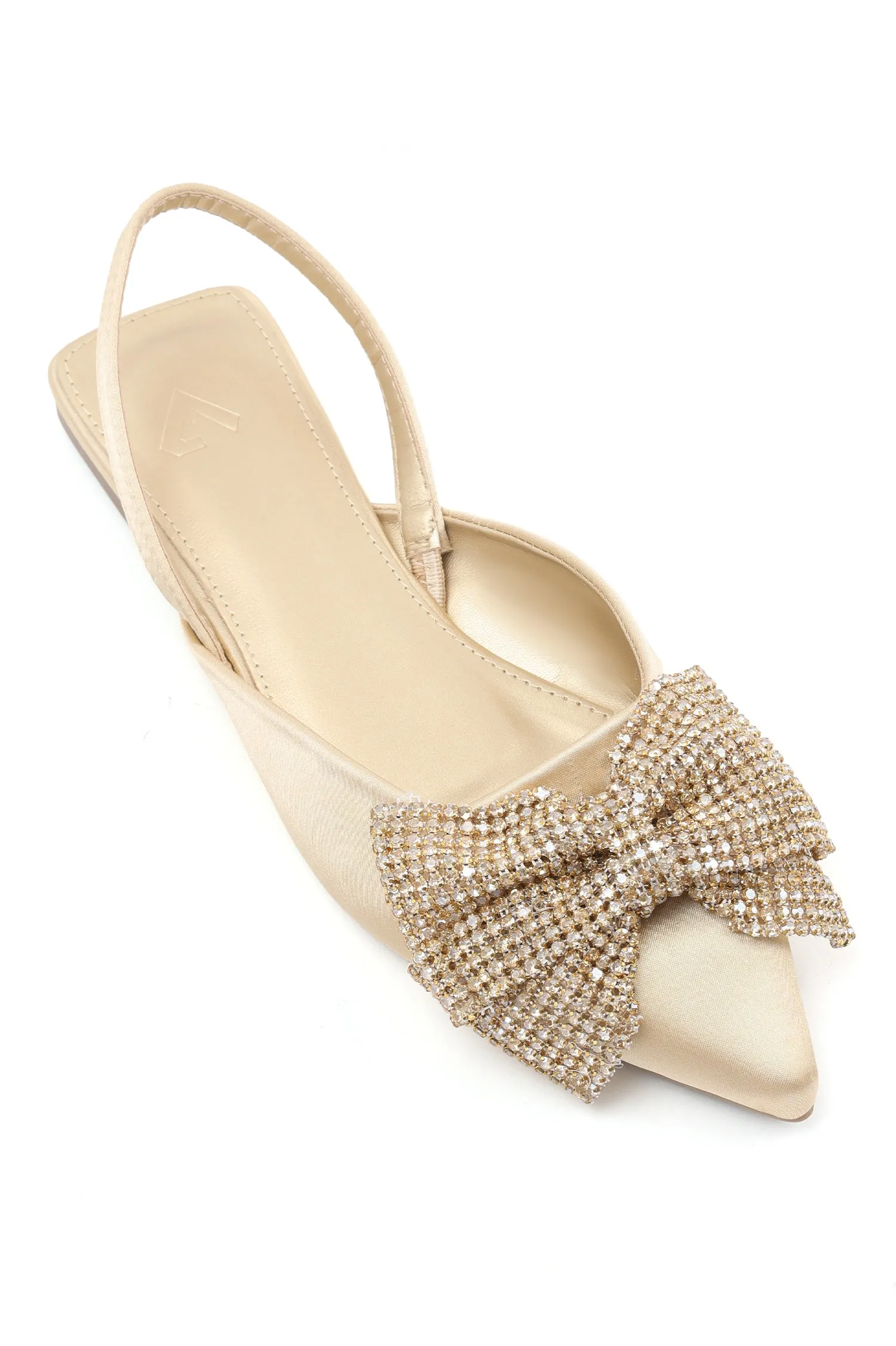 SATIN BOW SLING FLATS-GOLD