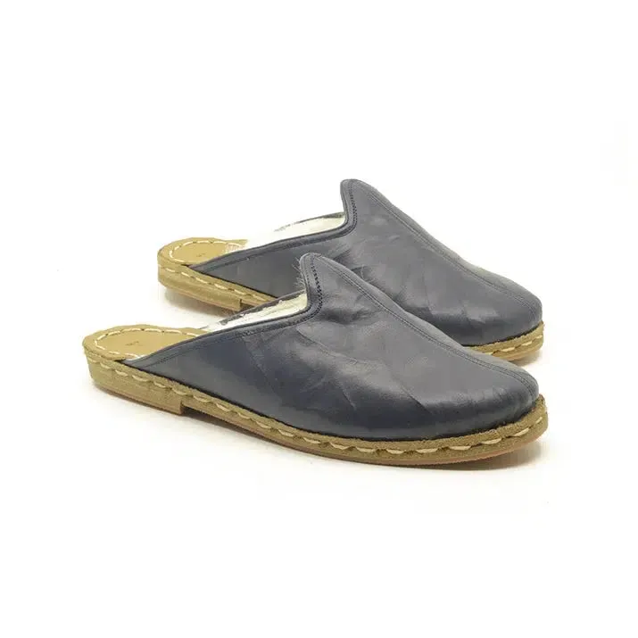 Sheepskin Furry Navy Blue Men's Slippers