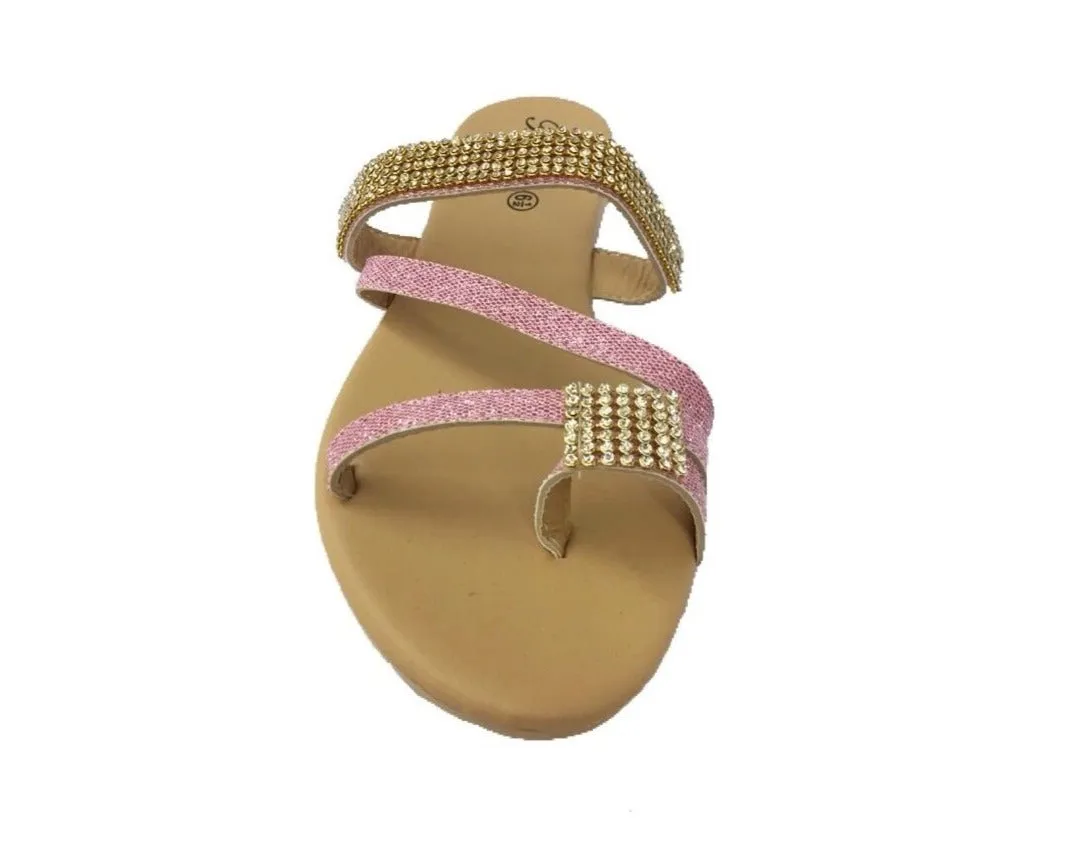 Strappy Rhinestone Toe Strap Sandals