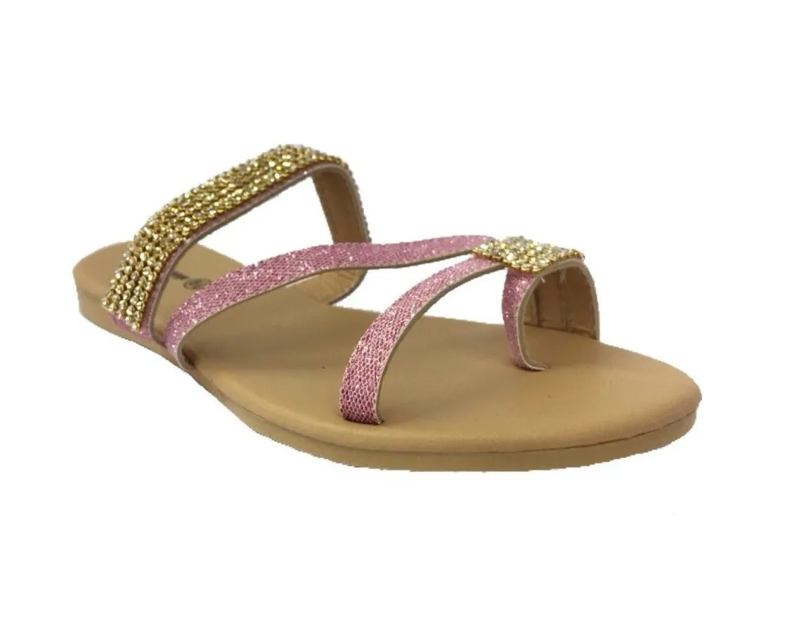 Strappy Rhinestone Toe Strap Sandals