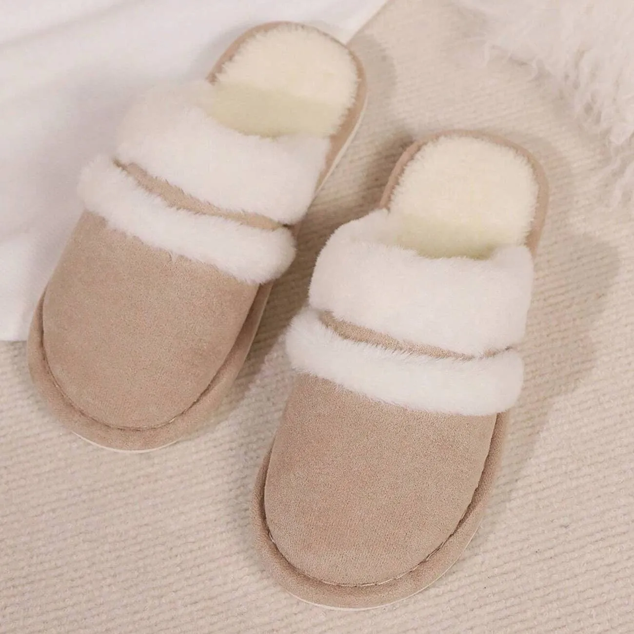 Suede Faux Fur Lined Slippers