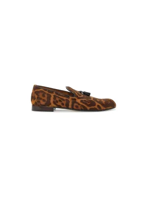 Tasselled Leopard-Print Pony Hair Loafers