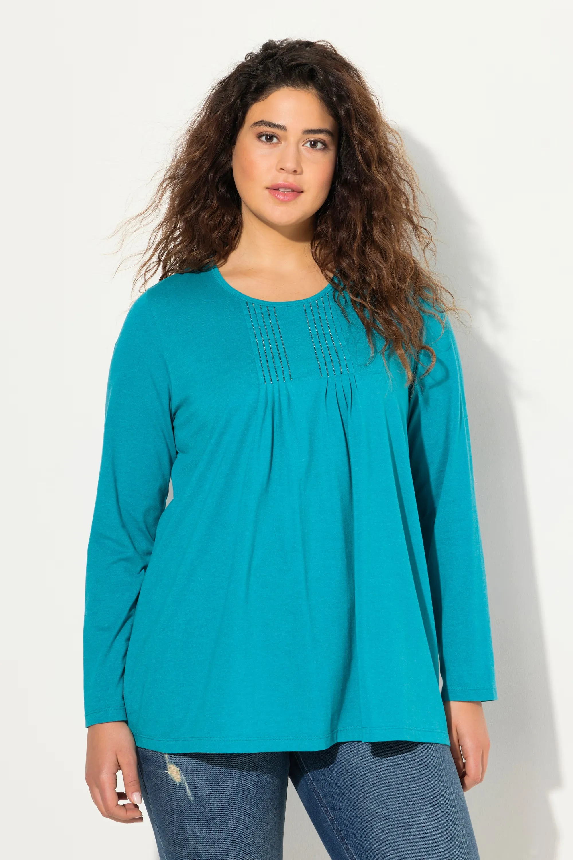 Ulla Popken Pleated Teal Top