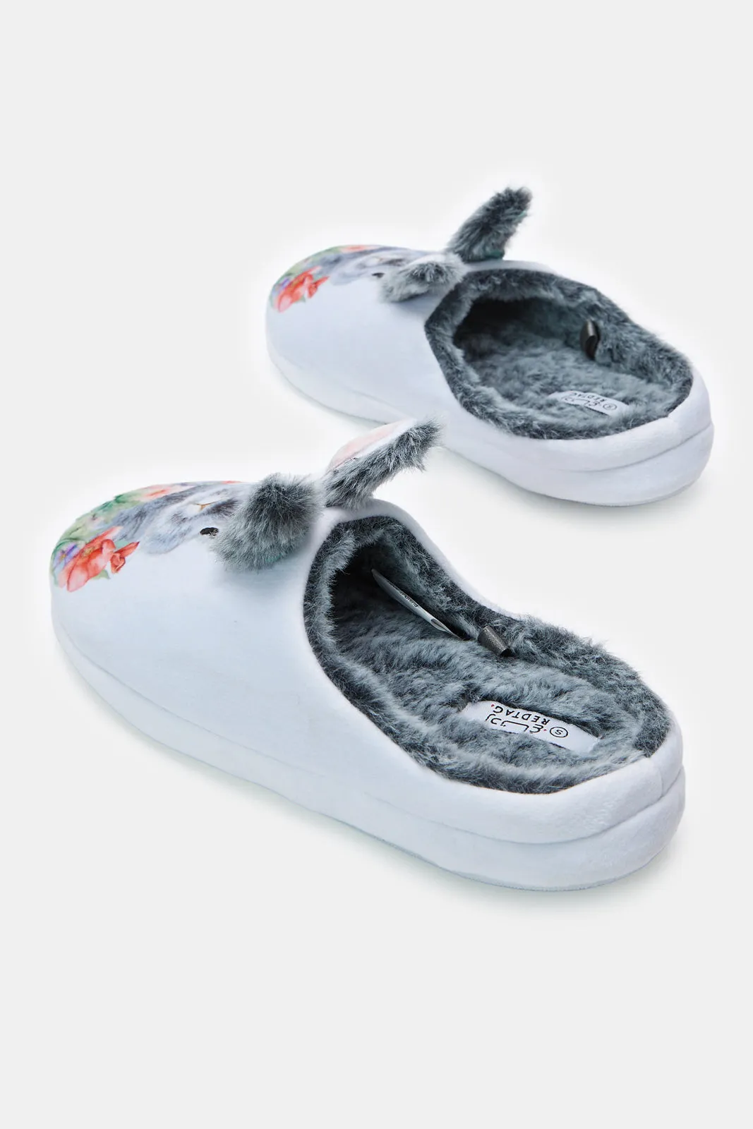 Women Grey Rabbit Closed Upper Toe Slipper