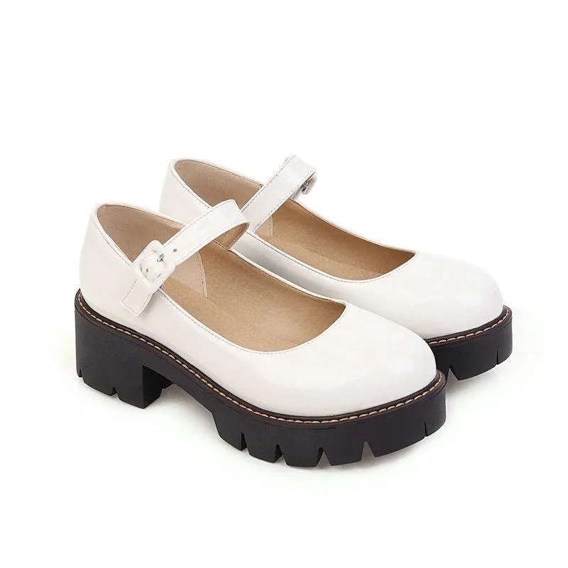 Women PU patent chunky platform marry jane loafers shoes