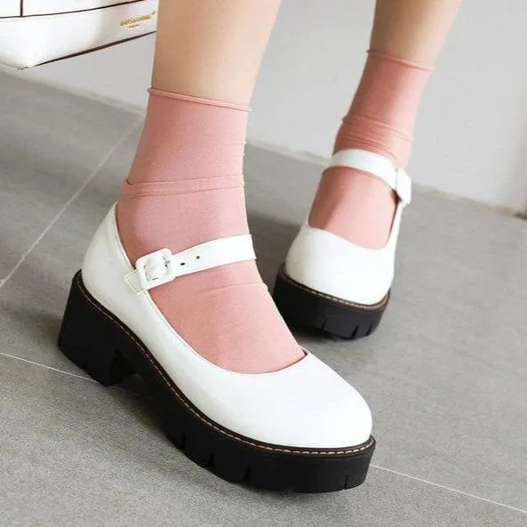 Women PU patent chunky platform marry jane loafers shoes