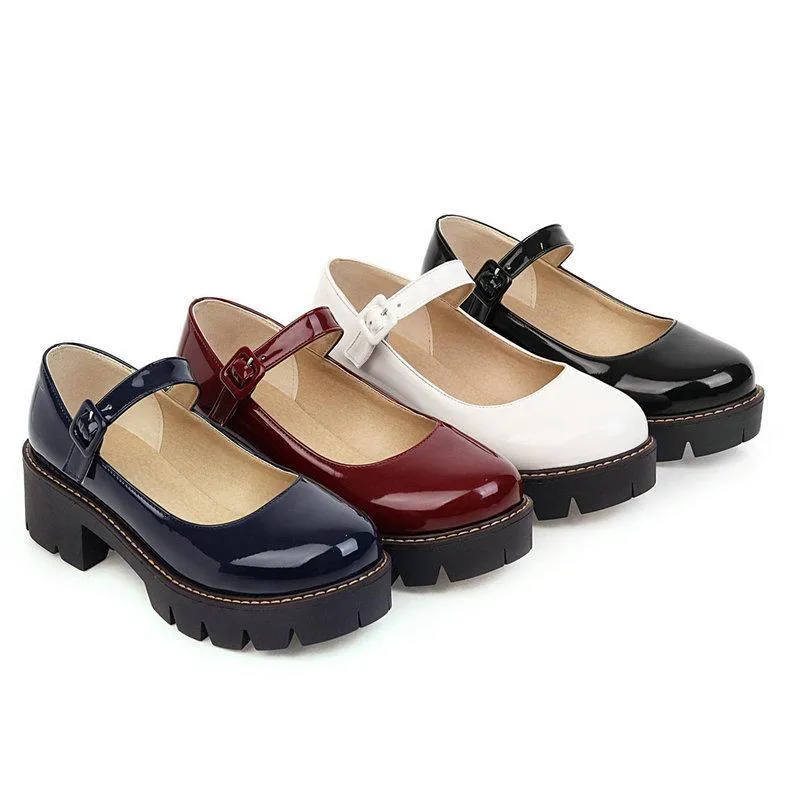 Women PU patent chunky platform marry jane loafers shoes