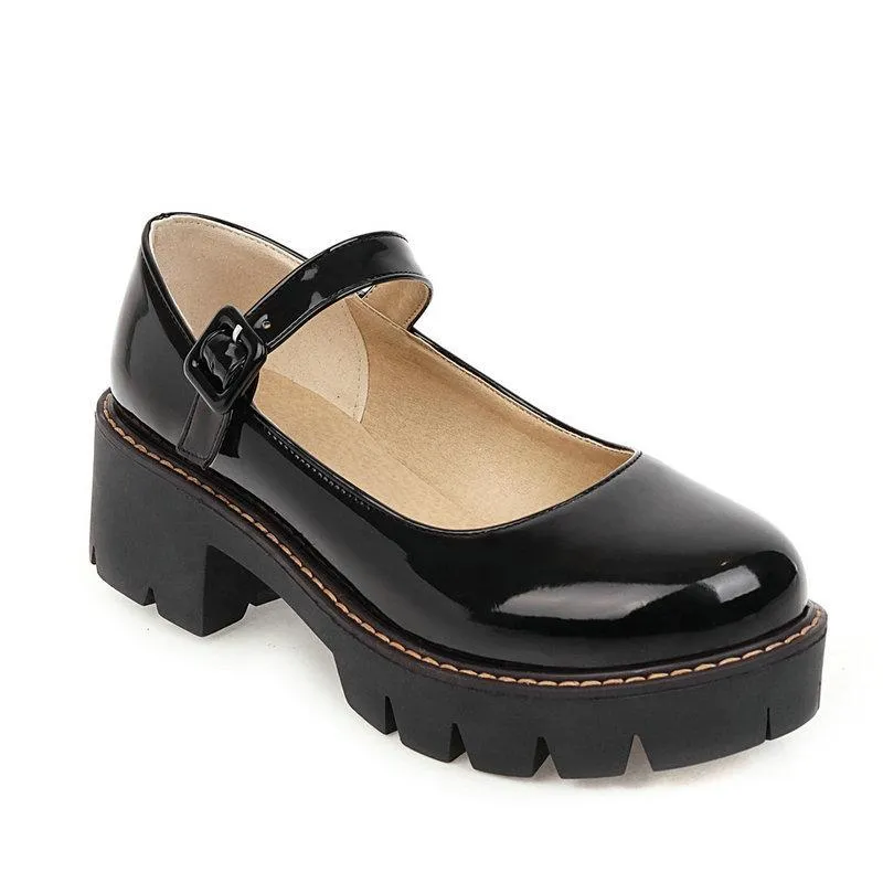 Women PU patent chunky platform marry jane loafers shoes