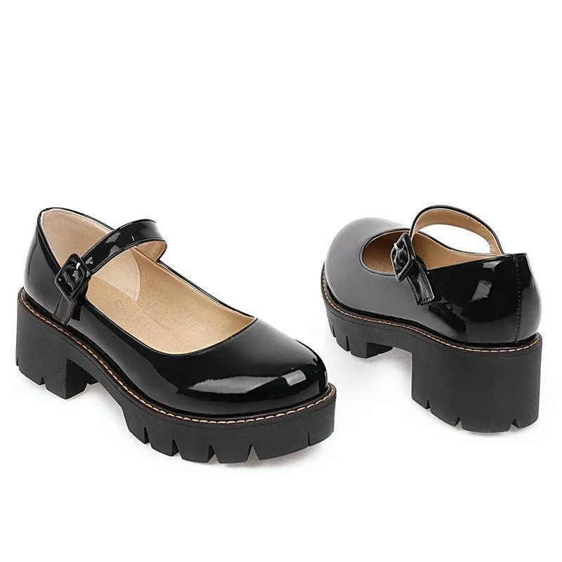 Women PU patent chunky platform marry jane loafers shoes