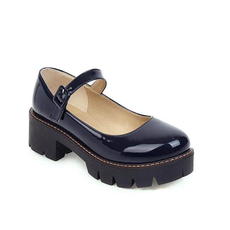 Women PU patent chunky platform marry jane loafers shoes