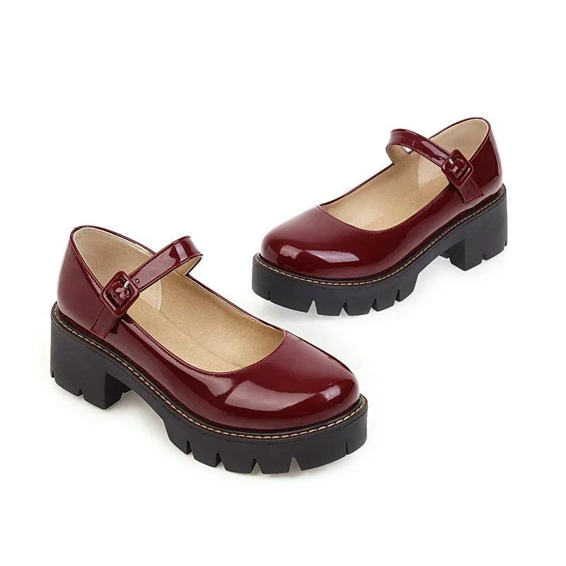 Women PU patent chunky platform marry jane loafers shoes