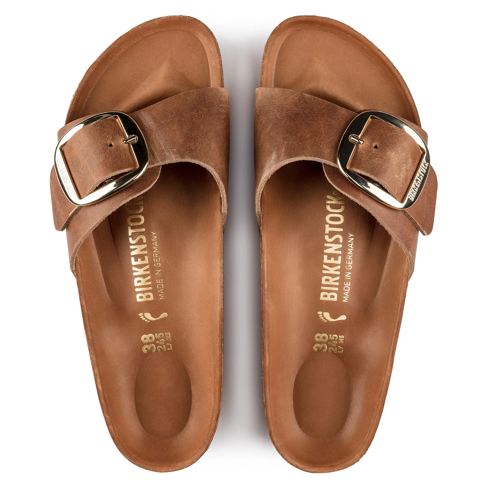 Women's Birkenstock Madrid Big Buckle Oiled Leather Color: Cognac (MEDIUM/NARROW WIDTH)