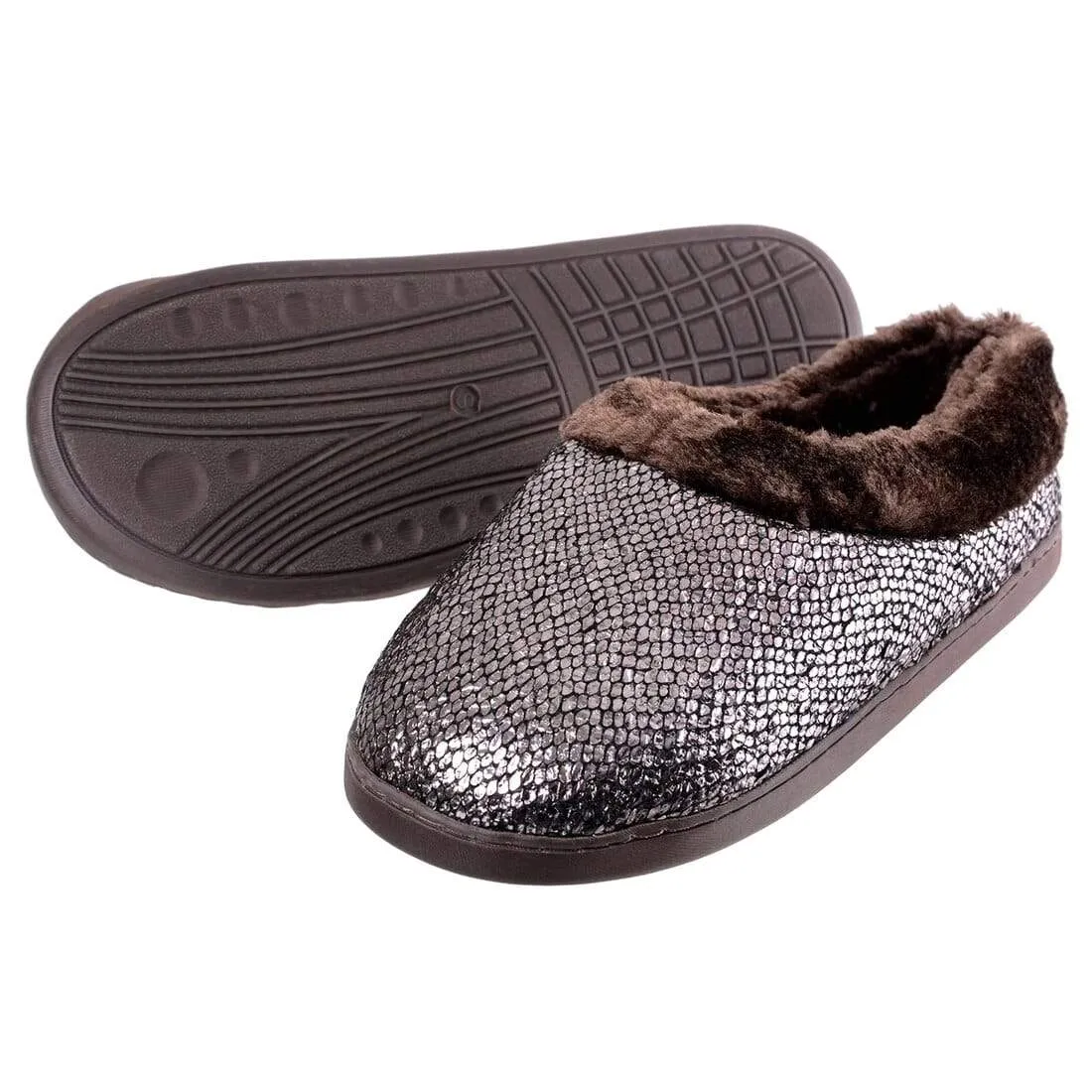 Womens Chloe Slip On Mule Slippers With Faux Fur Lining