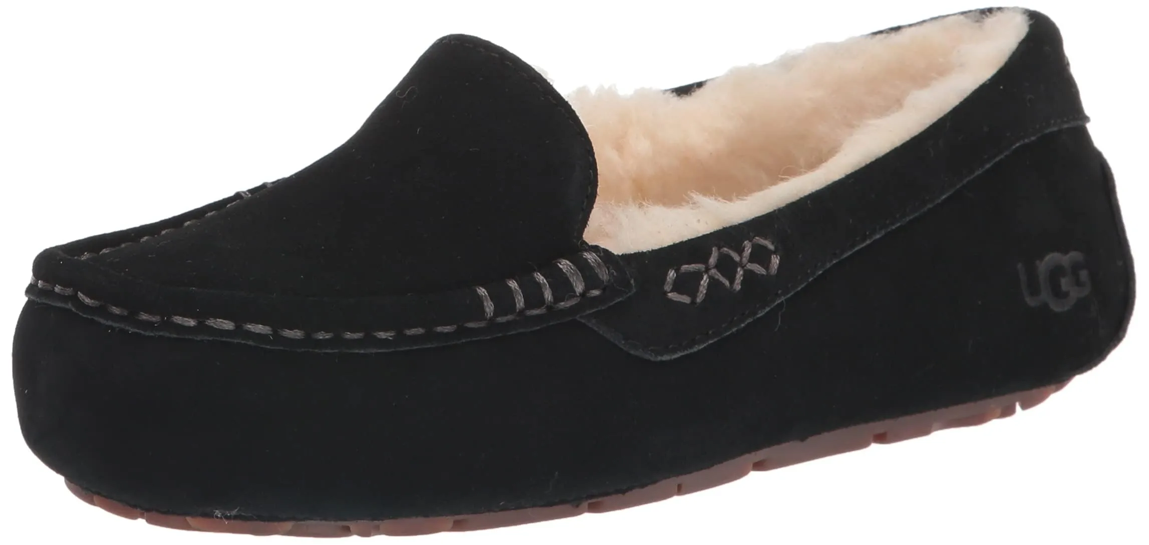 Women's Shoes UGG ANSLEY WIDE Suede Moccasin Slippers 1106878 BLACK