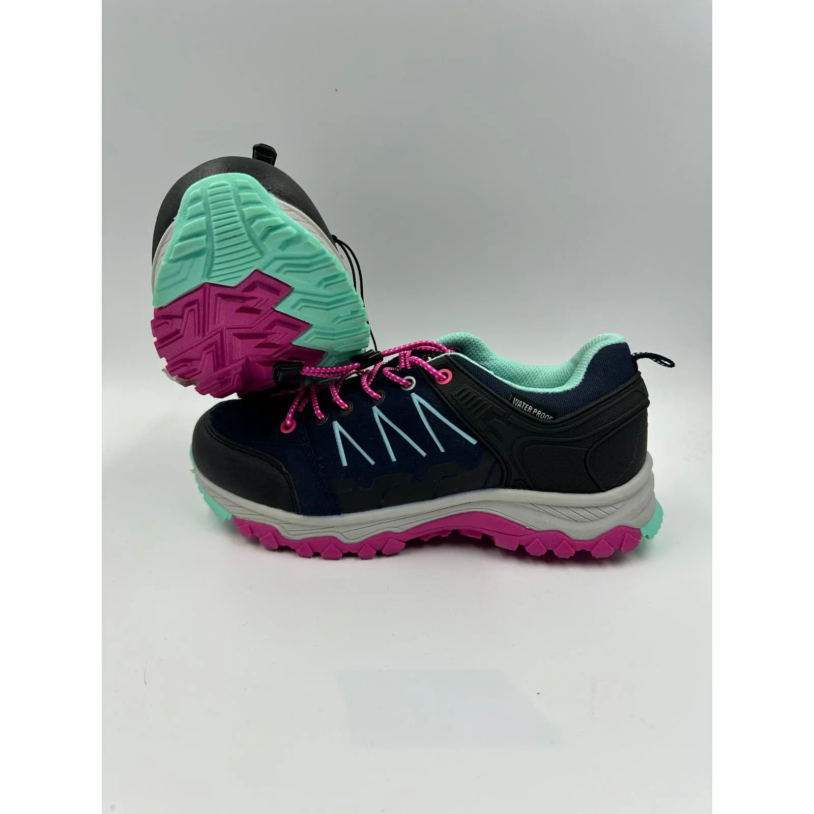 Women's Size 5.5, Low Top Blue Hikers w/ Aqua and Pink Accents and Rugged Tread