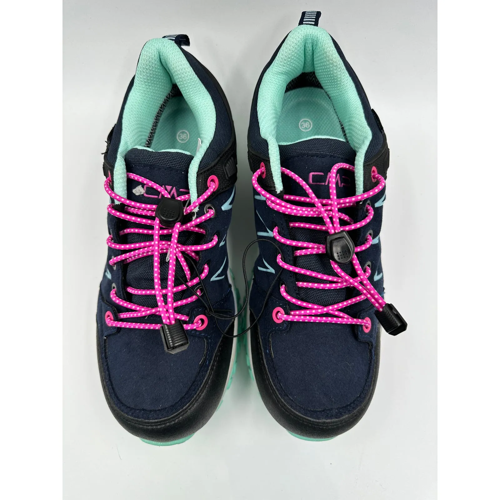 Women's Size 5.5, Low Top Blue Hikers w/ Aqua and Pink Accents and Rugged Tread