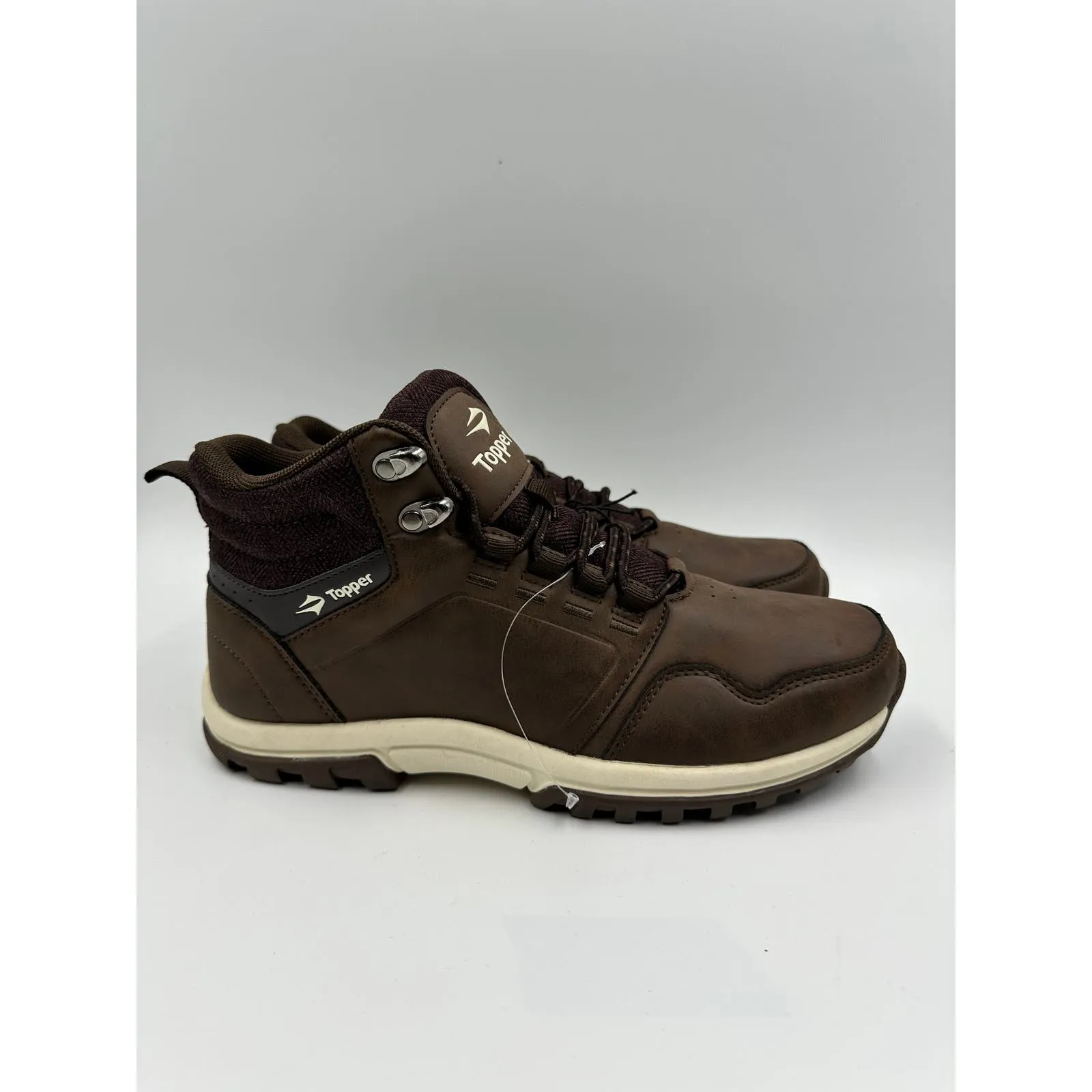 Women's Size 8.5, Dark Brown High Top Hikers with White Accents and Rugged Tread