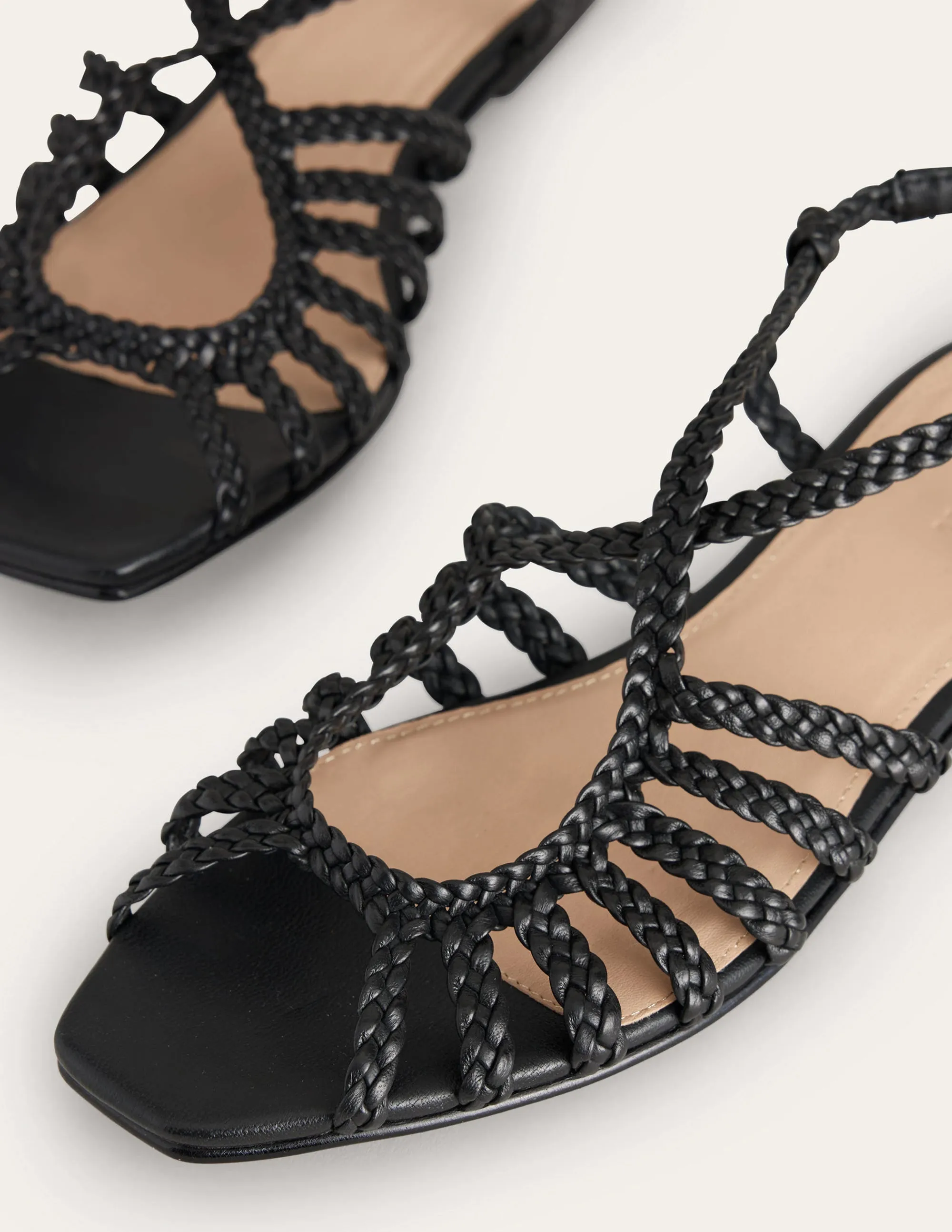 Woven Multistrap Flat Sandals-Black