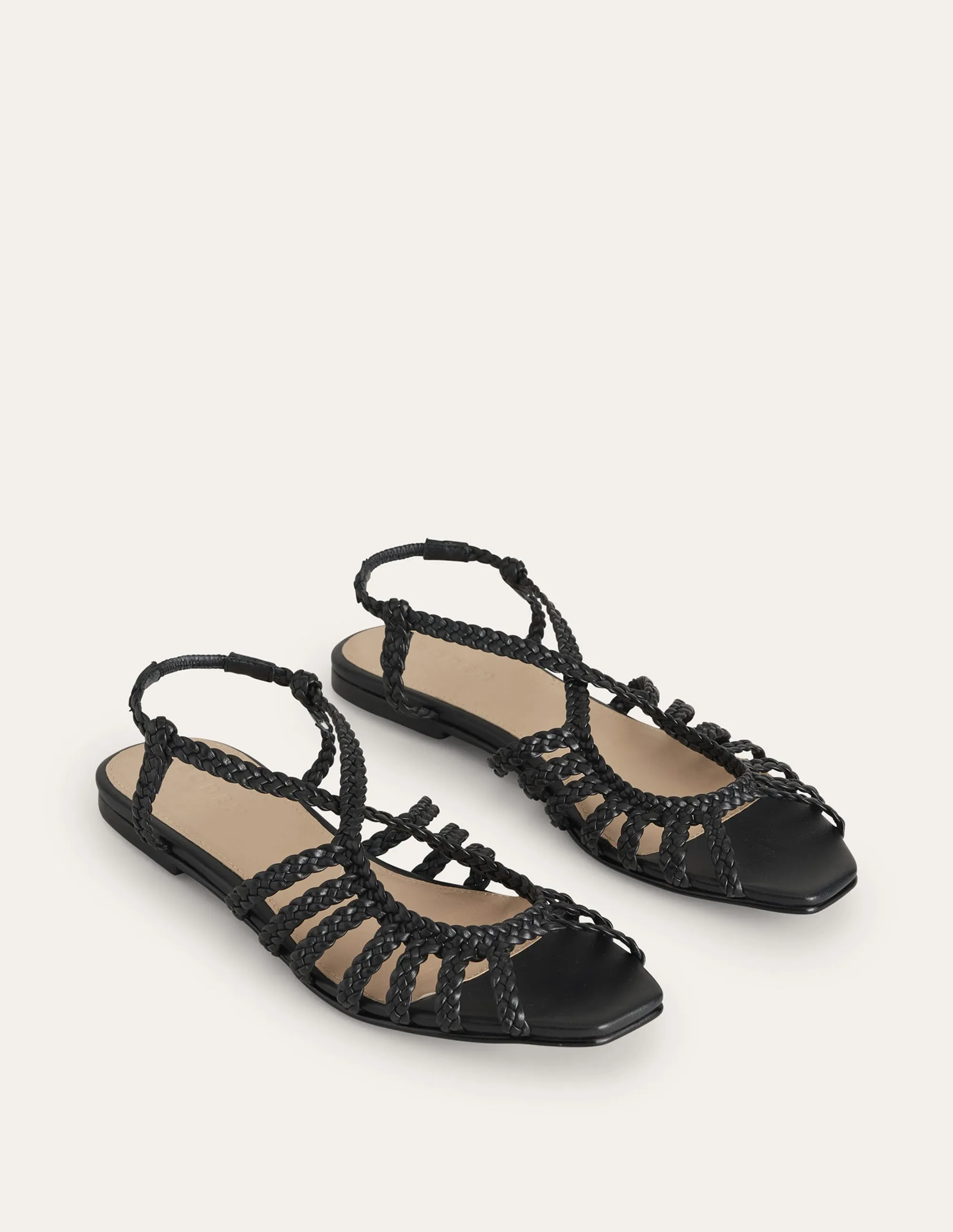 Woven Multistrap Flat Sandals-Black