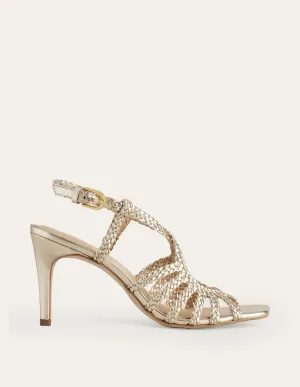 Woven Multistrap Heeled Sandal-Gold