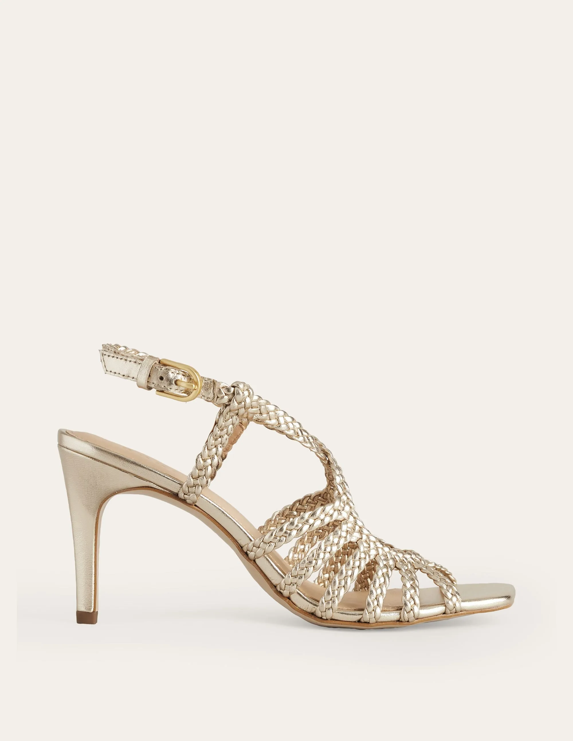 Woven Multistrap Heeled Sandal-Gold